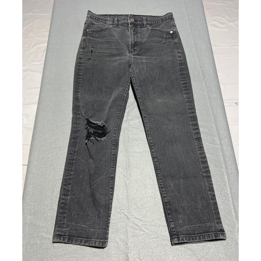 American Eagle Slim Straight Distressed High Rise Black Jeans 10 Regular